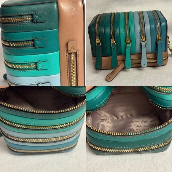 ANYA HINDMARCH Stack Wristlet Clutch Pouch Blue Green Ombre Leather - Picture 13 of 15
